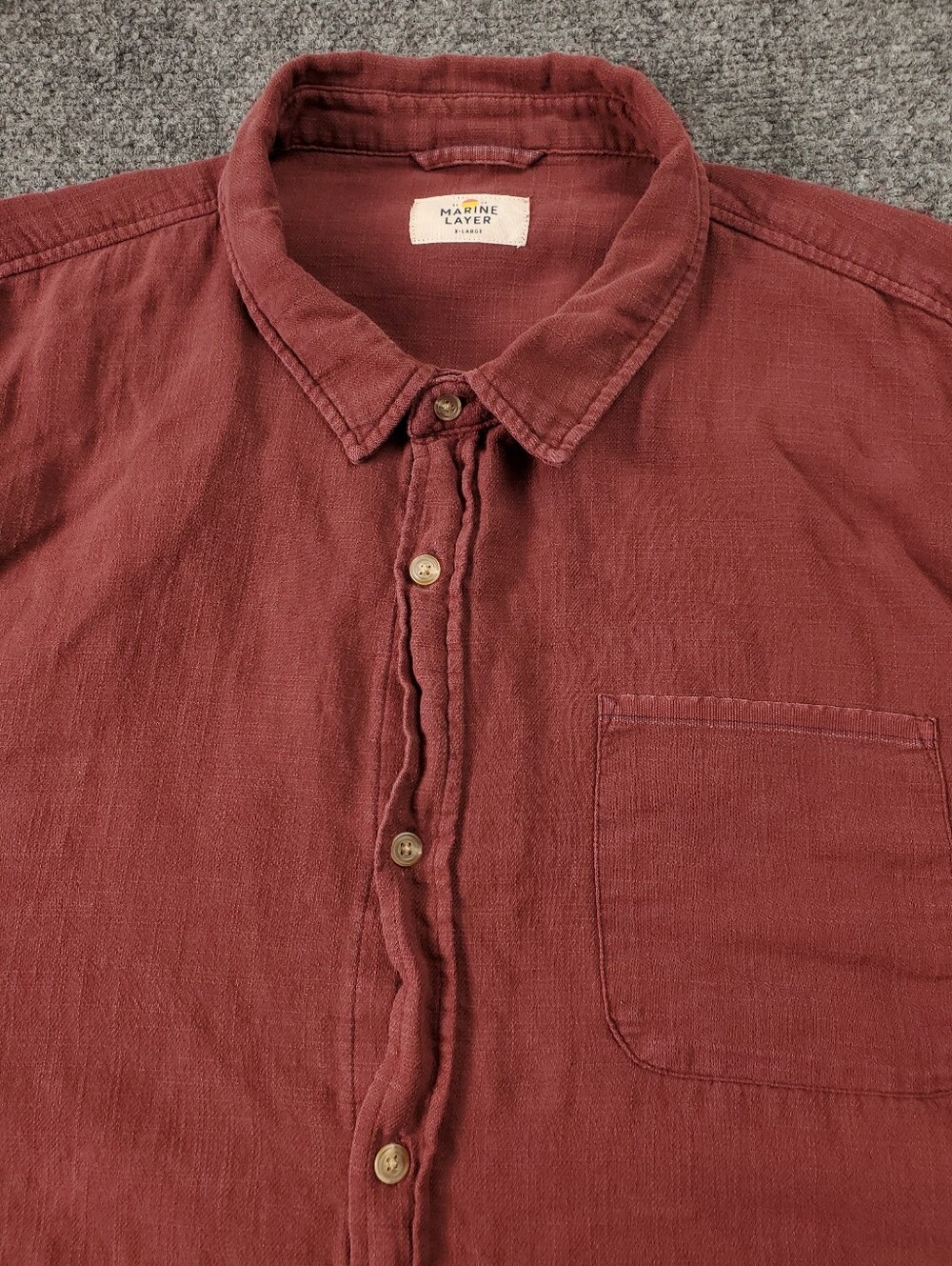 Marine Layer Selvedge Shirt XL Long Sleeve Button Up Terracotta Red 100% Cotton - Picture 5 of 11